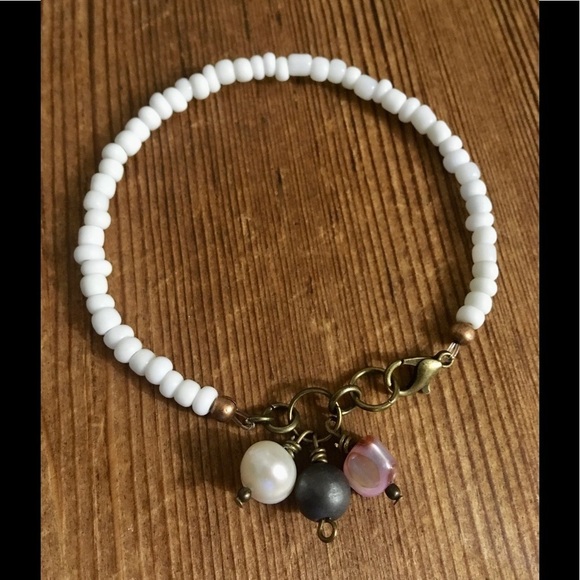 Ladies White Beaded Charm Bracelet,  Handmade Ladies Bracelet with Beaded Charms - Picture 5 of 5